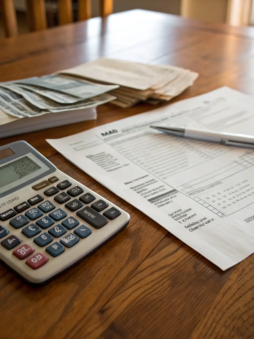 A close-up shot of tax documents and a calculator, symbolizing careful tax planning and financial strategy.